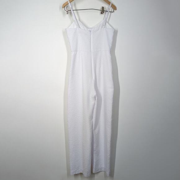 Hutch Savannah White Seersucker Bow Front Wide Leg Jumpsuit Size 2 XS Preowned - Picture 5 of 11